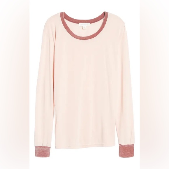 TREASURE & BOND Nordstrom Ringer T Shirt Long Sleeve Pink Smoke Red NWT - Picture 5 of 9